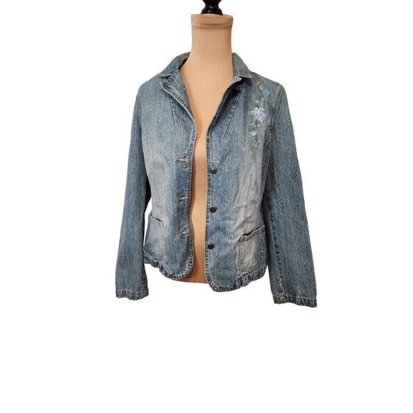 Crazy Horse Embroidered Floral Denim Jacket in Large - Picture 1 of 9